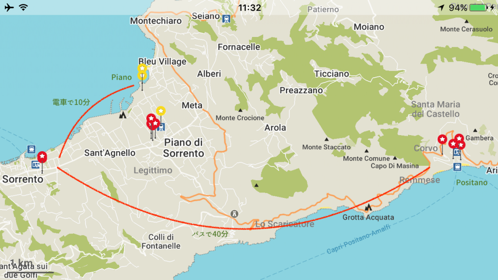 イタリア　安宿　世界一周　ピアノ　ポジターノ　地図