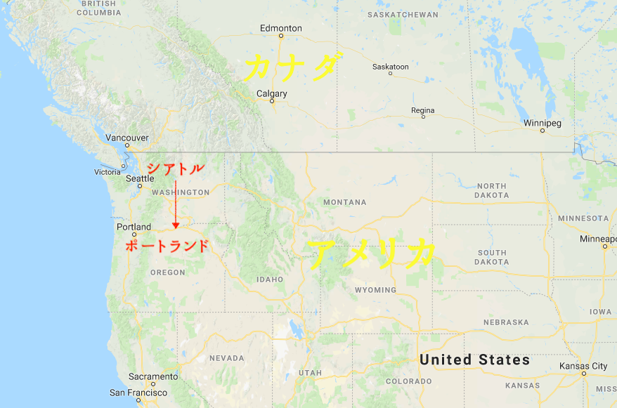 アメリカ　シアトル　ポートランド　地図